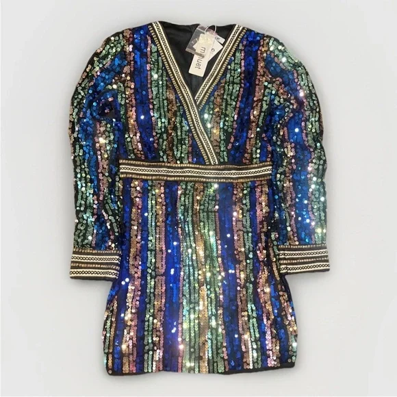 Minuet Petite Multicolor Sequin Long Sleeve Dress - Picture 3 of 11